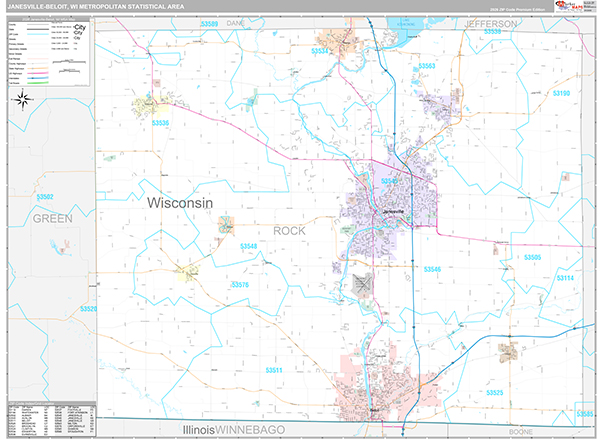 Janesville-Beloit Metro Area Wall Map